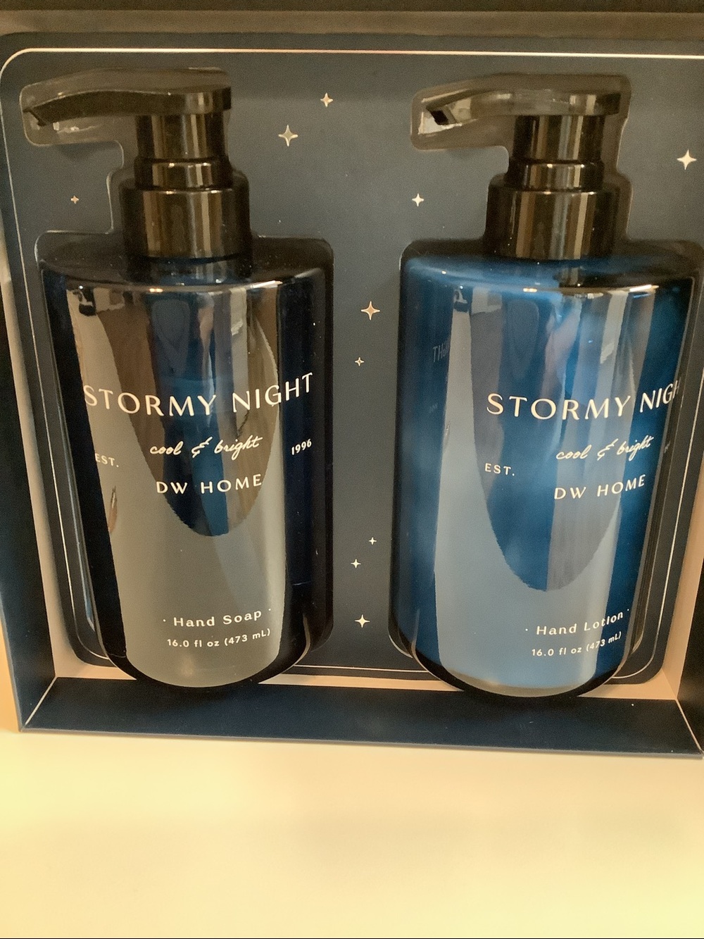 DW HOME Stormy Night Cool & Bright Scented Luxury Hand Soap & Lotion. New In Box